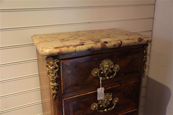 Late 19th / early 20th century French marble top and ormolu mounted parquetry rosewood chest 6 drawer(-)